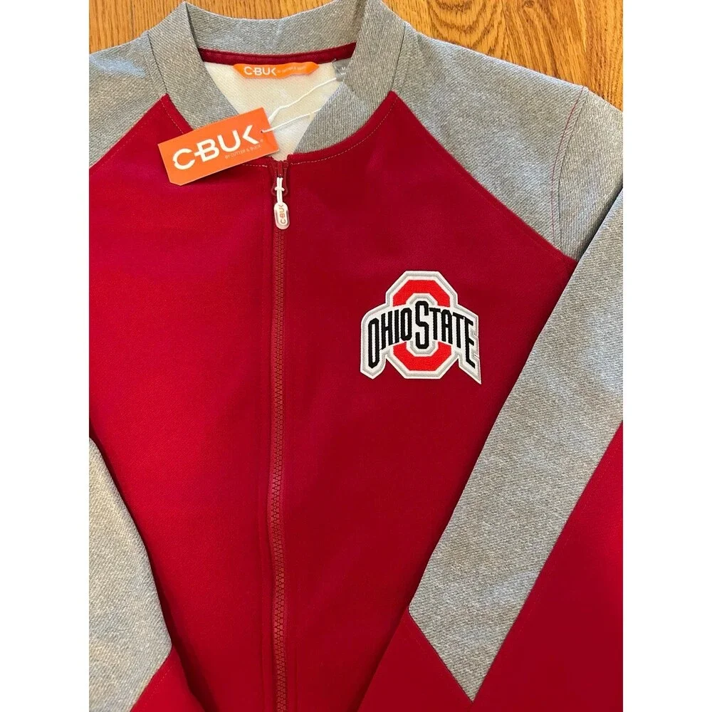 CBUK Ohio State Buckeyes OSU NWT Red Mens Pop Fly Full Zip Shirt
